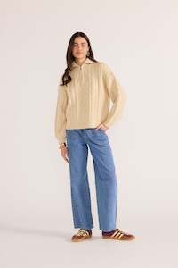 VARSITY CABLE KNIT SWEATER - OAT