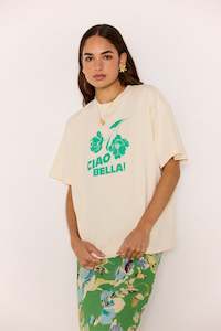 Mink Pink: PRE-ORDER NOVEMBER - CIAO RELAXED TEE - WHITE / GREEN