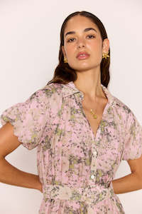 Mink Pink: PRE-ORDER OCTOBER - SOL MIDI SHIRTDRESS - PALE PINK FLORAL