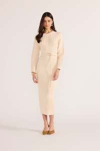 Mink Pink: PIPPER RIB KNIT MIDI DRESS CREAM