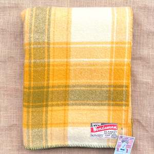 Single Blankets: Classic Retro Gold & Olive SINGLE Pure New Zealand Wool Blanket