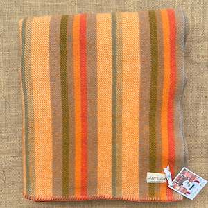 Vibrant Retro: Bright orange stripe retro SINGLE New Zealand wool blanket