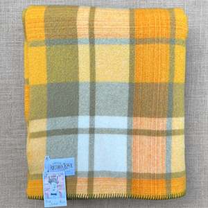 Vibrant Retro: STUNNING Retro Olive & Gold SINGLE Pure Wool Blanket