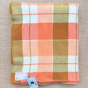 Vibrant Retro: Oversize Bright Melon & Olive SINGLE/DOUBLE New Zealand Wool Blanket