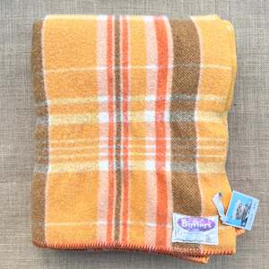 Vibrant Retro: Retro Orange Plaid SMALL SINGLE New Zealand Wool Blanket