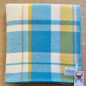 Pretty Pastels: Soft Blue/Cream/Mustard SINGLE New Zealand Wool Blanket