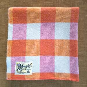 Pretty Pastels: Colour Block Plaid Orange and Pink SINGLE New Zealand Wool Blanket