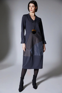 Dresses: PERUZZI- Pin Striped Dress-W25146- Grey