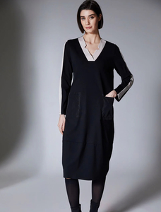 PERUZZI-Side Striped Dress-W25146 Black/Ecru
