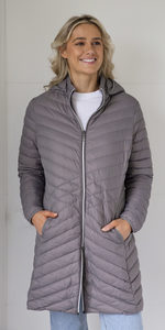 Coats and Jackets: White On Black – Long Down Jacket 1488 – Steel