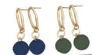 Accessories: Archer House – 20-114O Dainty 3 Disc Metal Hanging Stud Earrings – Olive