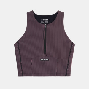 Womens Clothing: Bandit Striped Cadence™ Zip Front Race Crop - Black with Mauve