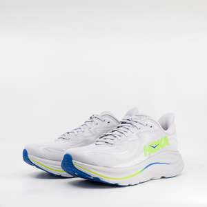 Hoka Clifton 10 (2E Wide) Mens Ash Grey/Neon Green