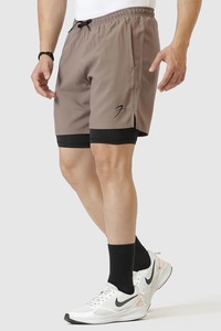 Gym Shorts Men: 2 in 1 Compression Shorts Dusk Brown