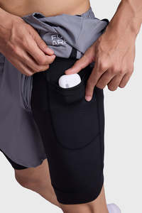Running Collection: 2 in 1 Mesh Shorts Foggy Grey With Black