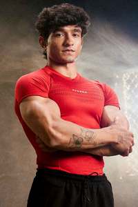 Men Compression Wear: Power Seamless T-shirt Red/ Fuaark