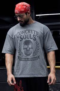 Gym Tshirts For Men: Concrete Soul Washed Oversized T-shirt Light Grey