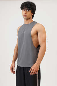 Gym Vest Men: Fortis Deep Arm Tank Grey