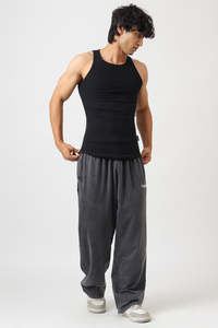 Gym Vest Men: Essential Ribbed Tank Black