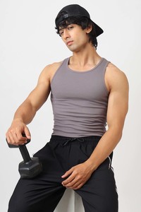 Gym Vest Men: Essential Ribbed Tank Grey