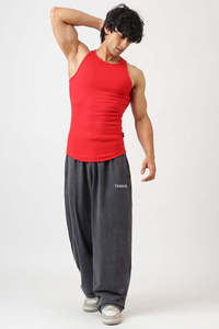 Gym Vest Men: Essential Ribbed Tank Red
