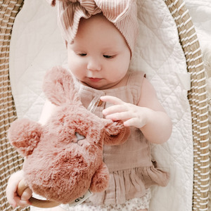 O B Designs: Organic Beechwood Baby Rattle & Teether Toy - Bella Bunny