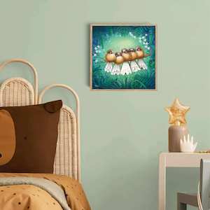 Summer Fun: Fantail Whanau - Box Canvas Framed Print