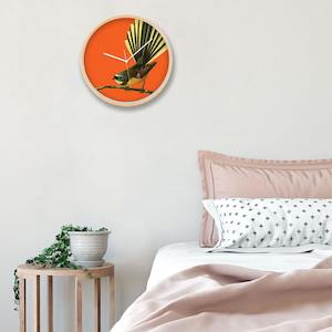 Retirement: Bright Fantail Wooden Frame Clock