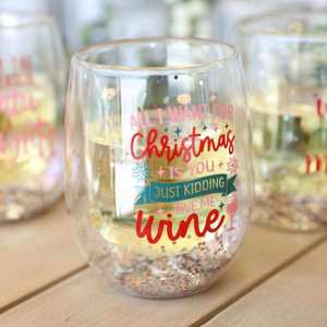 Gifts For Teachers: Christmas Give Me Wine Stemless Glass