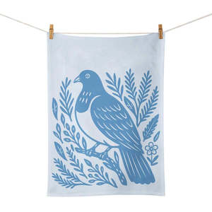 Woodcut Kereru Tea Towel