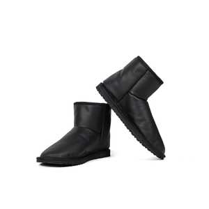 Slippers: Raven Black Leather Sheepskin Boots