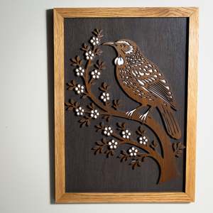Wall Art: Tūī – A3 Signature Wall Art (Oak or Walnut)