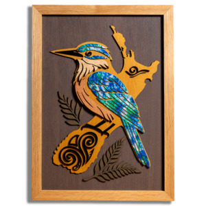 Kingfisher / Kōtare Layered Timber Wall Art – A3