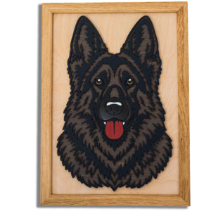 Black German Shepherd Layered Timber Wall Art – A3