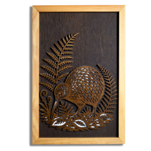 Kiwi Layered Wall Art – A4, Macrocarpa Frame