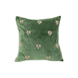 Cushion - Beaded Bee - Green Velvet