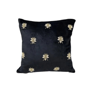 All Soft Furnishings: Cushion - Beaded Bee - Black Velvet
