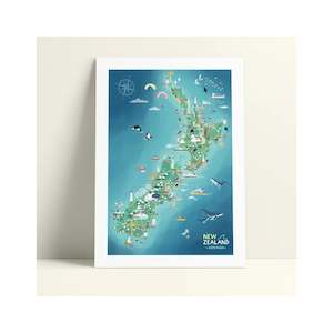 Pastels: A1 Print - NZ Map - Green