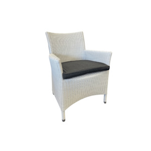 Cayman Outdoor Dining Chair - Whitewash German Rehau Wicker - Sunbrella Natte Sooty Fabric