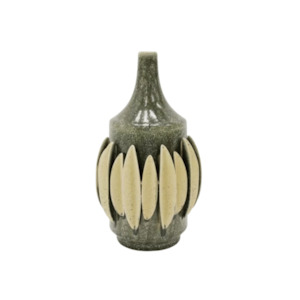 Ceramic Glass Vases: Melia 3D Ceramic Vase - Large - Dark Olive with Natural Accents