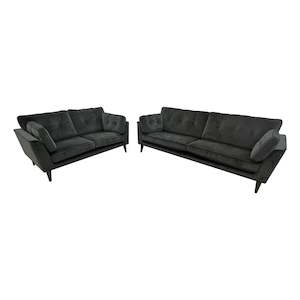 Velvet Furniture: Liberty 3+2 Lounge Suite - Urban Sofa - Black Velvet Fabric