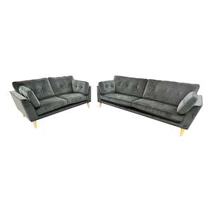 Velvet Furniture: Liberty 3+2 Suite - Urban Sofa - Smoke Velvet Fabric