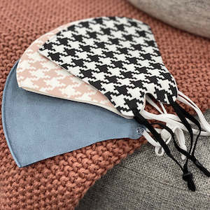 Pack 3 Reuseable Face Masks - Pink Houndstooth/Black Houndstooth/Denim
