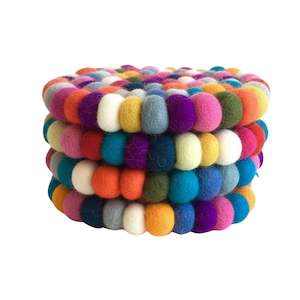 All Decor: Felt Ball Coasters - Rainbow - 4 Pack