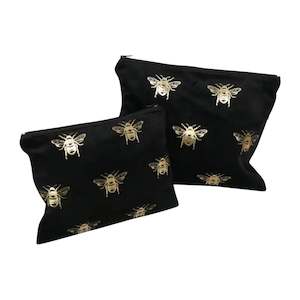 Accessories1: Set of 2 Velvet Bee Cosmetic Bags - Black/Gold
