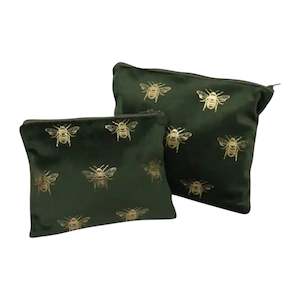 Set of 2 Velvet Bee Cosmetic Bags - Green/Gold