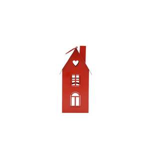 Red Metal Tea Light Holder House - Small