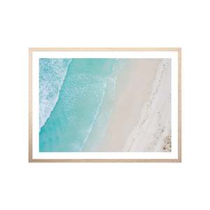 Sale Accessories: Wall Art - Sandy Beach - w Glass & Natural Oak Frame - 85x120cm