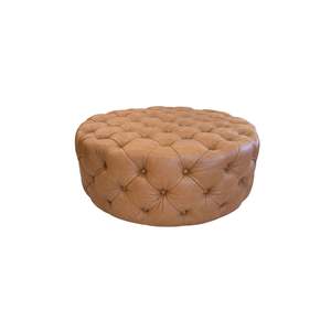 All Lounge Furniture: Hoxton Buttoned Ottoman Round - Urban Sofa - RWB Tan Full Grain Leather