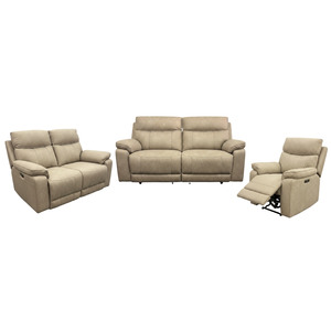 All Lounge Furniture: Barrett Power Recliner Suite - 3ReRe+2ReRe+1Re - Urban Sofa - Steam Mushroom Fabric